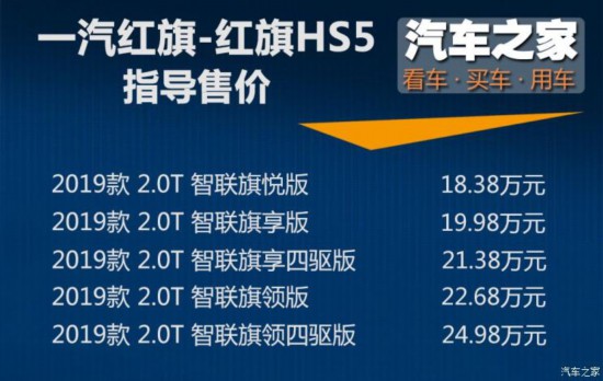 一汽紅旗 紅旗HS5 2019款 2.0T 智聯(lián)旗領四驅(qū)版