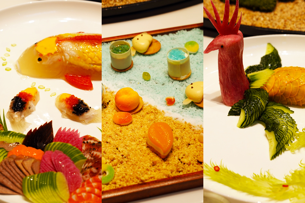 大觀樓長聯(lián)宴。從左至右依次為翠羽丹霞、四圍香稻、西翥靈儀。供圖